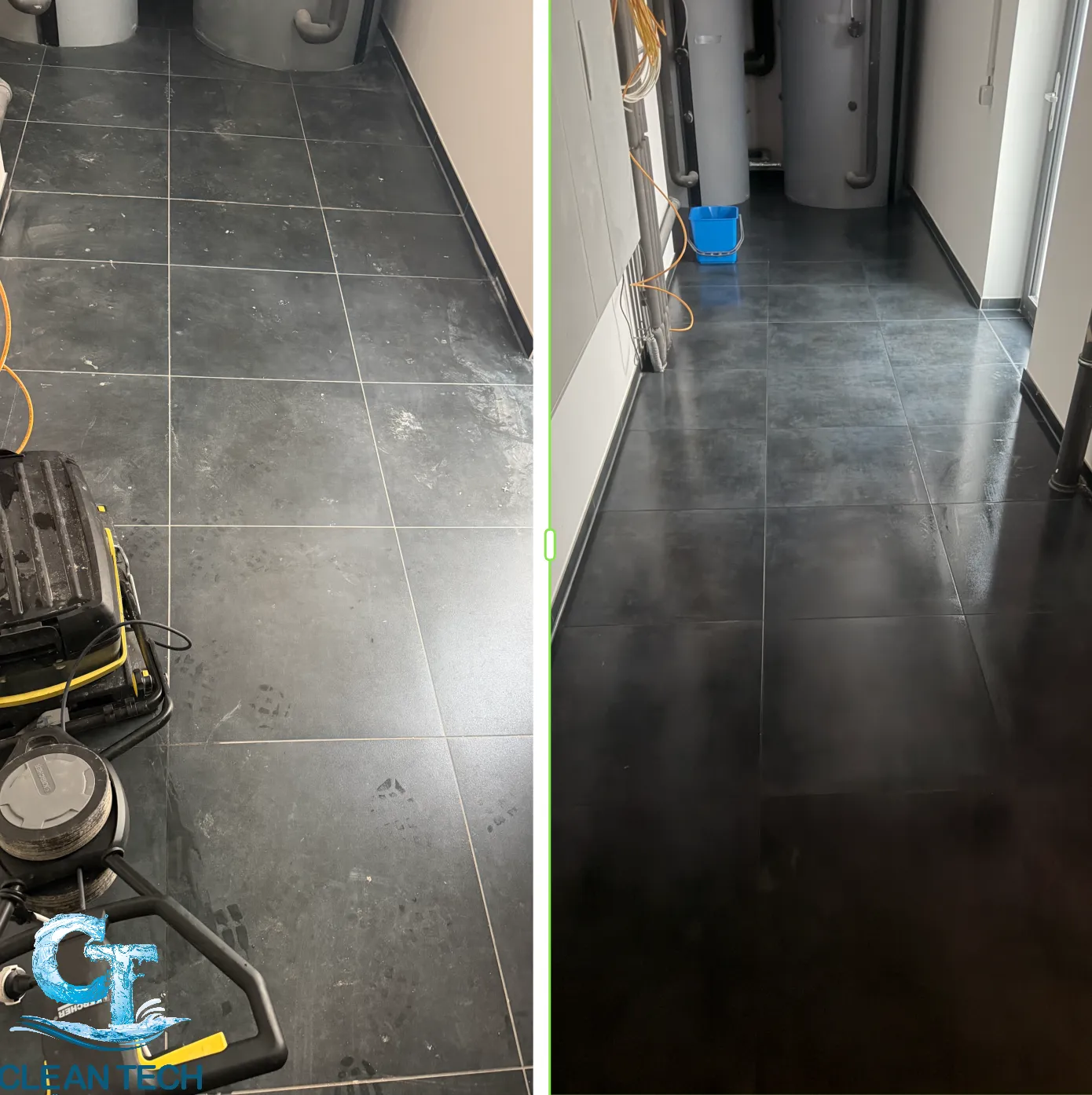 Vorher-Nachher-Vergleich einer professionellen Bodengrundreinigung
